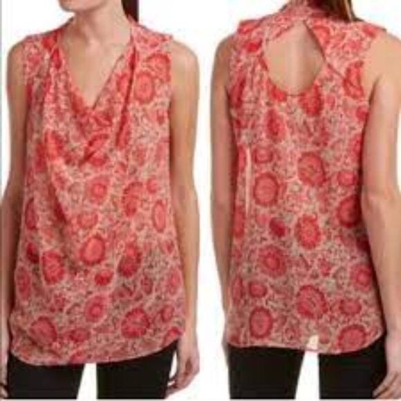 CAbi Vita Sheer Floral Cutout Sleeveless Draped Blouse Size Small - Picture 1 of 11